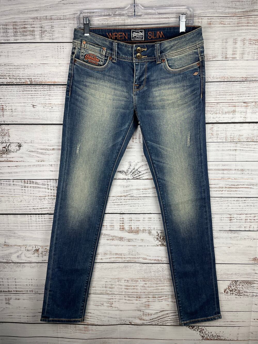 SuperDry Wren Slim Straight Leg Jeans 29 29x32 Low Rise Dark Wash Vintage Y2K